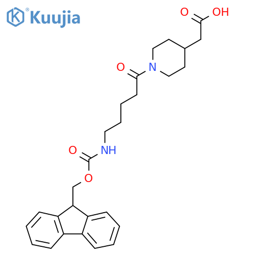 2-{1-5-({(9H-fluoren-9-yl)methoxycarbonyl}amino)pentanoylpiperidin-4-yl}acetic acid structure