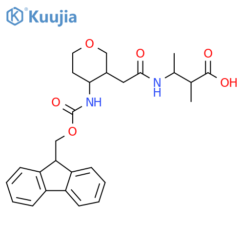 3-{2-4-({(9H-fluoren-9-yl)methoxycarbonyl}amino)oxan-3-ylacetamido}-2-methylbutanoic acid structure