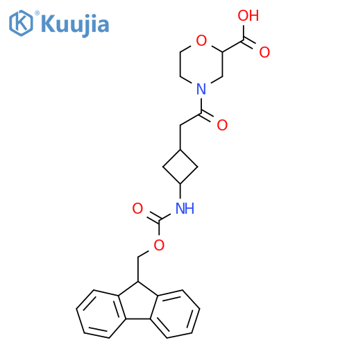4-{2-3-({(9H-fluoren-9-yl)methoxycarbonyl}amino)cyclobutylacetyl}morpholine-2-carboxylic acid structure