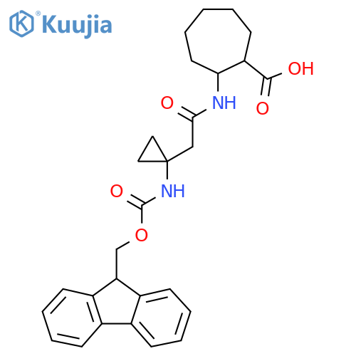2-{2-1-({(9H-fluoren-9-yl)methoxycarbonyl}amino)cyclopropylacetamido}cycloheptane-1-carboxylic acid structure