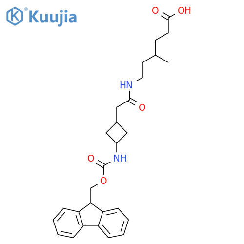 6-{2-3-({(9H-fluoren-9-yl)methoxycarbonyl}amino)cyclobutylacetamido}-4-methylhexanoic acid structure
