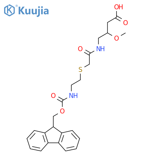 4-(2-{2-({(9H-fluoren-9-yl)methoxycarbonyl}amino)ethylsulfanyl}acetamido)-3-methoxybutanoic acid structure