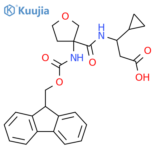 3-cyclopropyl-3-{3-({(9H-fluoren-9-yl)methoxycarbonyl}amino)oxolan-3-ylformamido}propanoic acid structure