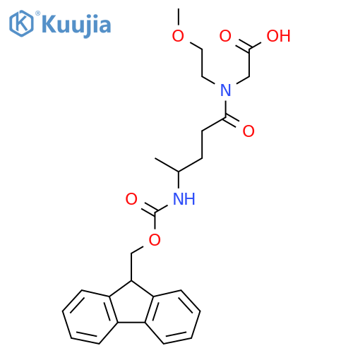 2-4-({(9H-fluoren-9-yl)methoxycarbonyl}amino)-N-(2-methoxyethyl)pentanamidoacetic acid structure