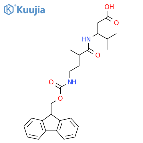 3-4-({(9H-fluoren-9-yl)methoxycarbonyl}amino)-2-methylbutanamido-4-methylpentanoic acid structure