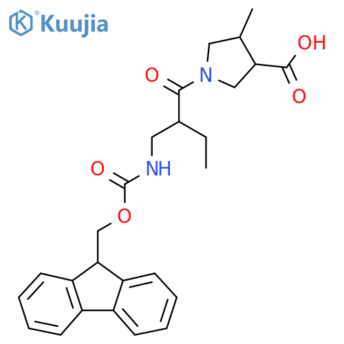 1-{2-({(9H-fluoren-9-yl)methoxycarbonyl}amino)methylbutanoyl}-4-methylpyrrolidine-3-carboxylic acid structure