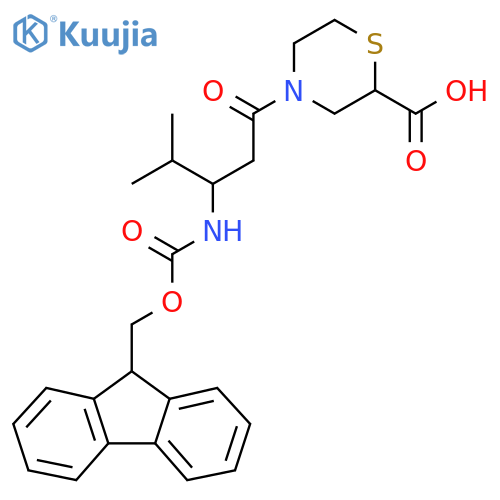 4-3-({(9H-fluoren-9-yl)methoxycarbonyl}amino)-4-methylpentanoylthiomorpholine-2-carboxylic acid structure