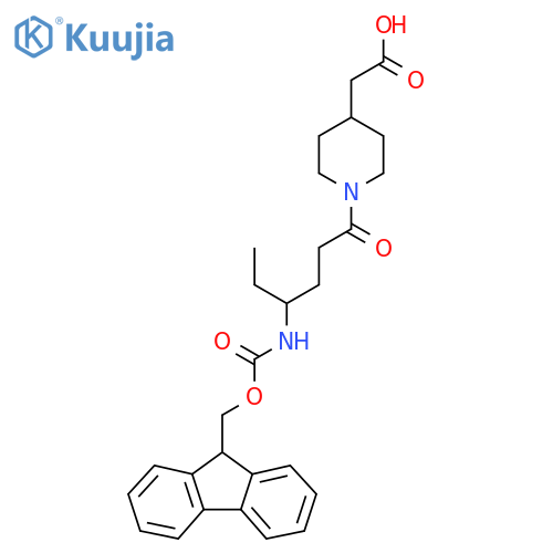 2-{1-4-({(9H-fluoren-9-yl)methoxycarbonyl}amino)hexanoylpiperidin-4-yl}acetic acid structure