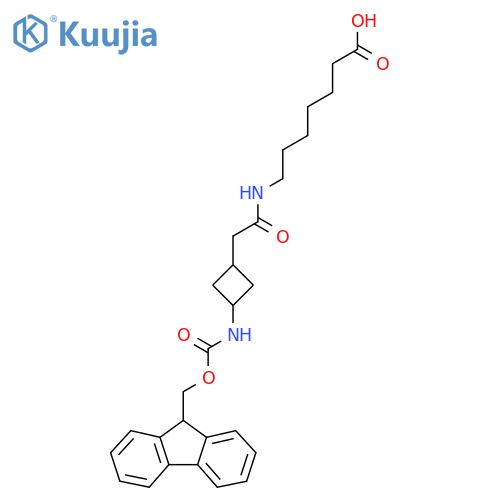 7-{2-3-({(9H-fluoren-9-yl)methoxycarbonyl}amino)cyclobutylacetamido}heptanoic acid structure