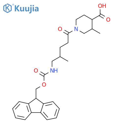 1-5-({(9H-fluoren-9-yl)methoxycarbonyl}amino)-4-methylpentanoyl-3-methylpiperidine-4-carboxylic acid structure