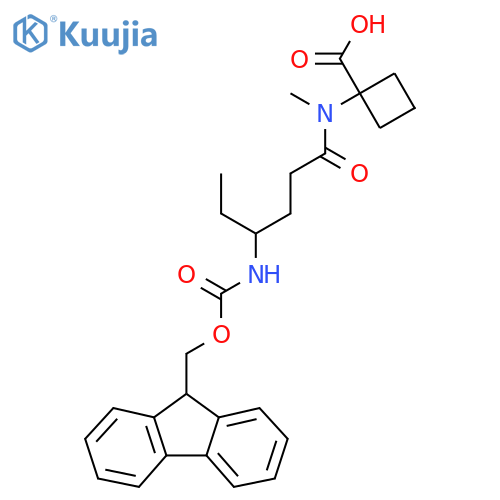 1-4-({(9H-fluoren-9-yl)methoxycarbonyl}amino)-N-methylhexanamidocyclobutane-1-carboxylic acid structure