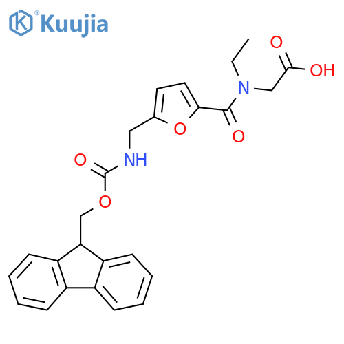 2-(N-ethyl-1-{5-({(9H-fluoren-9-yl)methoxycarbonyl}amino)methylfuran-2-yl}formamido)acetic acid structure