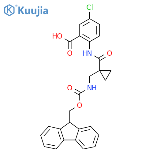 5-chloro-2-{1-({(9H-fluoren-9-yl)methoxycarbonyl}amino)methylcyclopropaneamido}benzoic acid structure