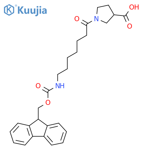 1-7-({(9H-fluoren-9-yl)methoxycarbonyl}amino)heptanoylpyrrolidine-3-carboxylic acid structure