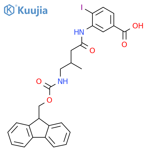 3-4-({(9H-fluoren-9-yl)methoxycarbonyl}amino)-3-methylbutanamido-4-iodobenzoic acid structure