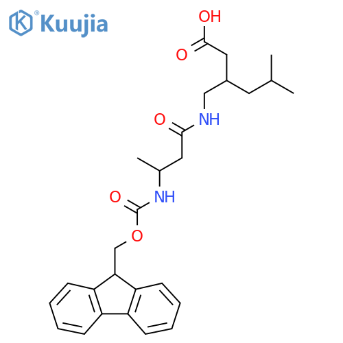 3-{3-({(9H-fluoren-9-yl)methoxycarbonyl}amino)butanamidomethyl}-5-methylhexanoic acid structure