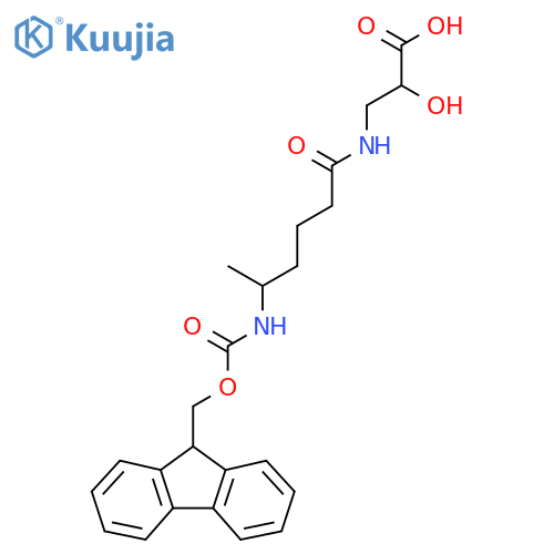 3-5-({(9H-fluoren-9-yl)methoxycarbonyl}amino)hexanamido-2-hydroxypropanoic acid structure