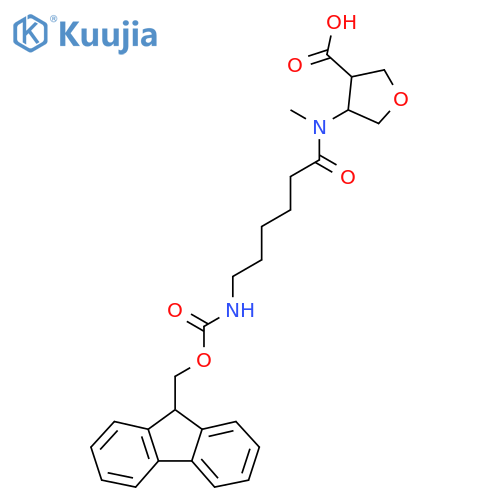 4-6-({(9H-fluoren-9-yl)methoxycarbonyl}amino)-N-methylhexanamidooxolane-3-carboxylic acid structure