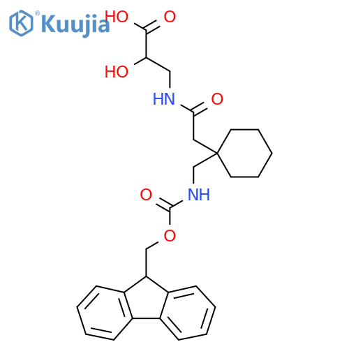 3-(2-{1-({(9H-fluoren-9-yl)methoxycarbonyl}amino)methylcyclohexyl}acetamido)-2-hydroxypropanoic acid structure