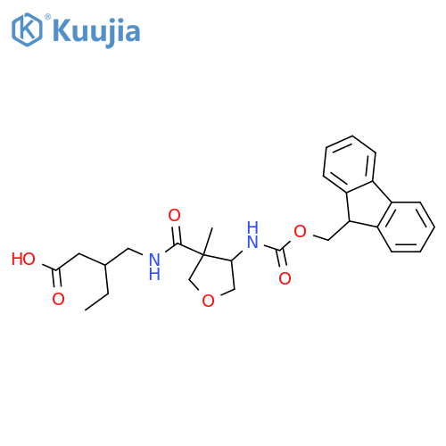 3-({4-({(9H-fluoren-9-yl)methoxycarbonyl}amino)-3-methyloxolan-3-ylformamido}methyl)pentanoic acid structure