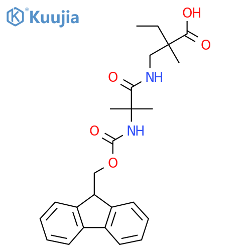 2-{2-({(9H-fluoren-9-yl)methoxycarbonyl}amino)-2-methylpropanamidomethyl}-2-methylbutanoic acid structure