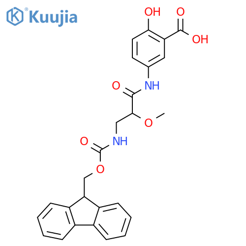 5-3-({(9H-fluoren-9-yl)methoxycarbonyl}amino)-2-methoxypropanamido-2-hydroxybenzoic acid structure