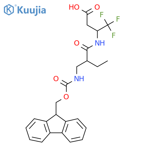 3-{2-({(9H-fluoren-9-yl)methoxycarbonyl}amino)methylbutanamido}-4,4,4-trifluorobutanoic acid structure