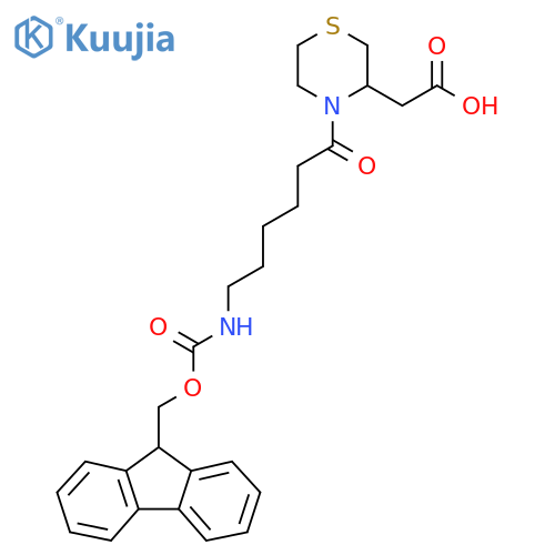 2-{4-6-({(9H-fluoren-9-yl)methoxycarbonyl}amino)hexanoylthiomorpholin-3-yl}acetic acid structure