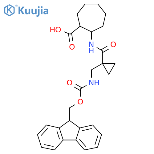 2-{1-({(9H-fluoren-9-yl)methoxycarbonyl}amino)methylcyclopropaneamido}cycloheptane-1-carboxylic acid structure