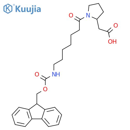 2-{1-7-({(9H-fluoren-9-yl)methoxycarbonyl}amino)heptanoylpyrrolidin-2-yl}acetic acid structure