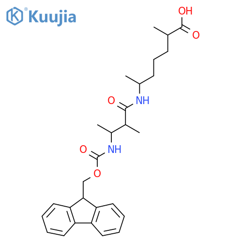 6-3-({(9H-fluoren-9-yl)methoxycarbonyl}amino)-2-methylbutanamido-2-methylheptanoic acid structure
