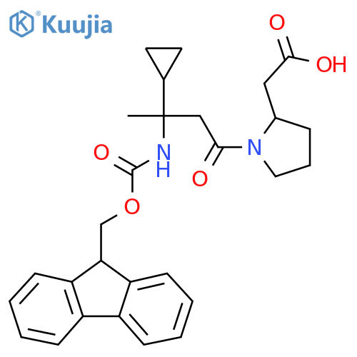 2-{1-3-cyclopropyl-3-({(9H-fluoren-9-yl)methoxycarbonyl}amino)butanoylpyrrolidin-2-yl}acetic acid structure