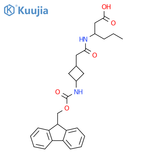 3-{2-3-({(9H-fluoren-9-yl)methoxycarbonyl}amino)cyclobutylacetamido}hexanoic acid structure