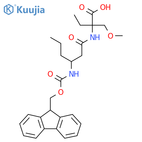 2-3-({(9H-fluoren-9-yl)methoxycarbonyl}amino)hexanamido-2-(methoxymethyl)butanoic acid structure