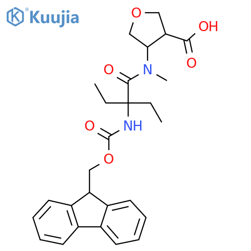 4-2-ethyl-2-({(9H-fluoren-9-yl)methoxycarbonyl}amino)-N-methylbutanamidooxolane-3-carboxylic acid structure