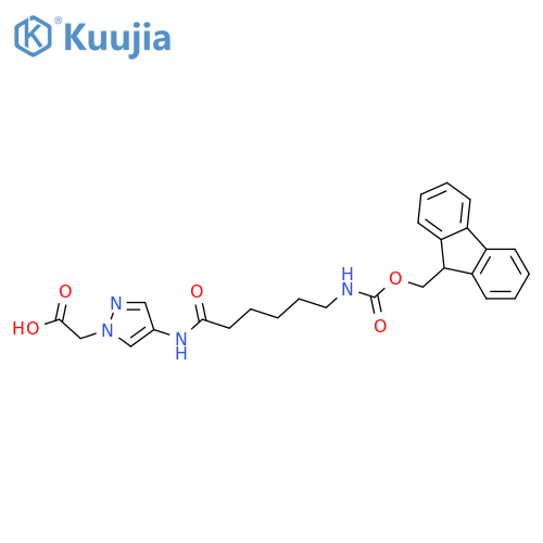 2-{4-6-({(9H-fluoren-9-yl)methoxycarbonyl}amino)hexanamido-1H-pyrazol-1-yl}acetic acid structure