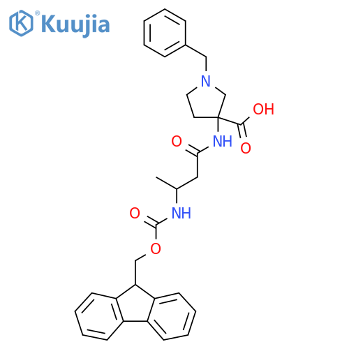 1-benzyl-3-3-({(9H-fluoren-9-yl)methoxycarbonyl}amino)butanamidopyrrolidine-3-carboxylic acid structure