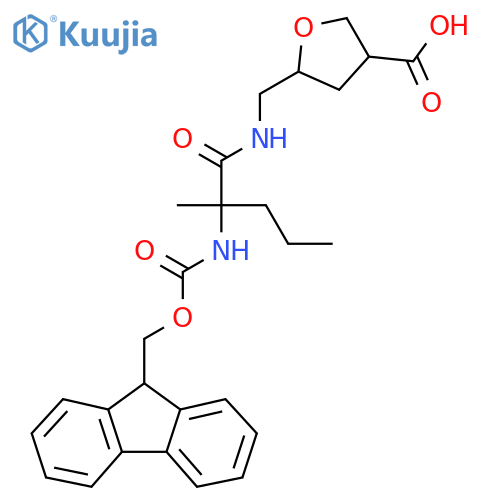 5-{2-({(9H-fluoren-9-yl)methoxycarbonyl}amino)-2-methylpentanamidomethyl}oxolane-3-carboxylic acid structure