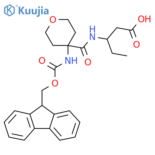 3-{4-({(9H-fluoren-9-yl)methoxycarbonyl}amino)oxan-4-ylformamido}pentanoic acid structure
