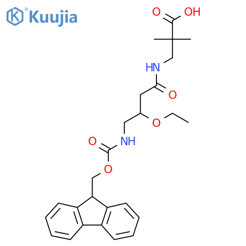 3-3-ethoxy-4-({(9H-fluoren-9-yl)methoxycarbonyl}amino)butanamido-2,2-dimethylpropanoic acid structure