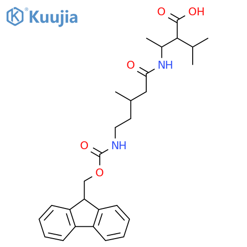 3-5-({(9H-fluoren-9-yl)methoxycarbonyl}amino)-3-methylpentanamido-2-(propan-2-yl)butanoic acid structure