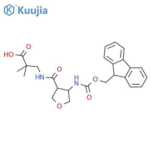 3-{4-({(9H-fluoren-9-yl)methoxycarbonyl}amino)oxolan-3-ylformamido}-2,2-dimethylpropanoic acid structure