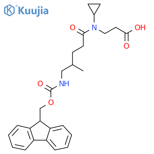 3-N-cyclopropyl-5-({(9H-fluoren-9-yl)methoxycarbonyl}amino)-4-methylpentanamidopropanoic acid structure