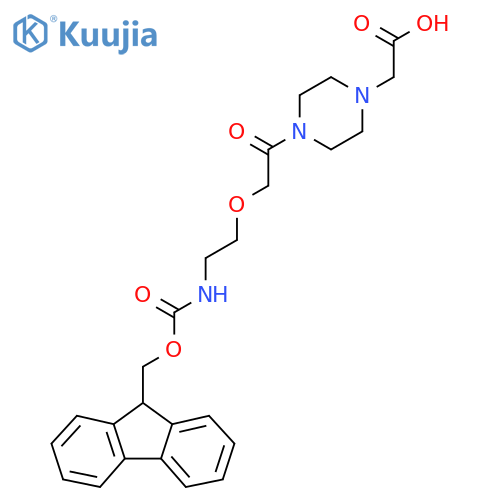 2-(4-{2-2-({(9H-fluoren-9-yl)methoxycarbonyl}amino)ethoxyacetyl}piperazin-1-yl)acetic acid structure