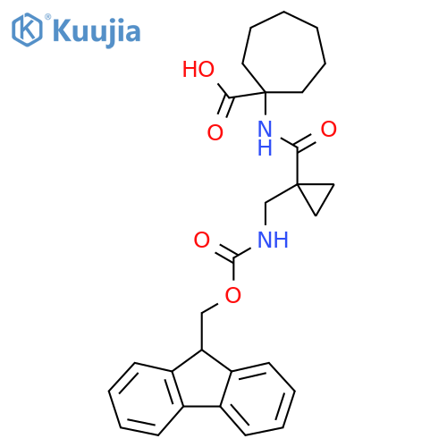 1-{1-({(9H-fluoren-9-yl)methoxycarbonyl}amino)methylcyclopropaneamido}cycloheptane-1-carboxylic acid structure