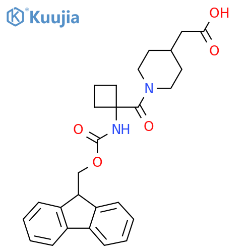 2-{1-1-({(9H-fluoren-9-yl)methoxycarbonyl}amino)cyclobutanecarbonylpiperidin-4-yl}acetic acid structure