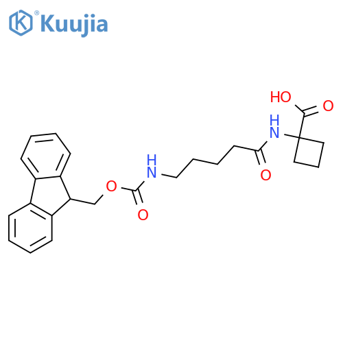 1-5-({(9H-fluoren-9-yl)methoxycarbonyl}amino)pentanamidocyclobutane-1-carboxylic acid structure