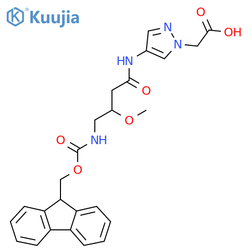 2-{4-4-({(9H-fluoren-9-yl)methoxycarbonyl}amino)-3-methoxybutanamido-1H-pyrazol-1-yl}acetic acid structure