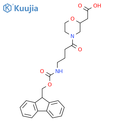 2-{4-4-({(9H-fluoren-9-yl)methoxycarbonyl}amino)butanoylmorpholin-2-yl}acetic acid structure