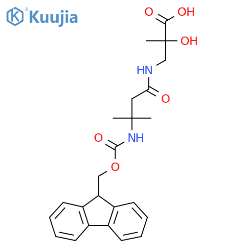 3-3-({(9H-fluoren-9-yl)methoxycarbonyl}amino)-3-methylbutanamido-2-hydroxy-2-methylpropanoic acid structure